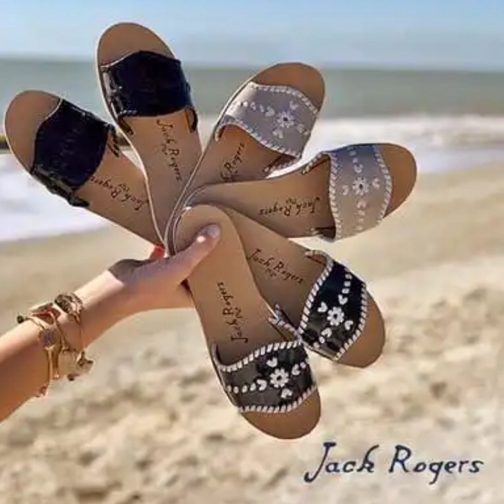 Jack Rogers Sanibel Dove Grey Whip Stitch Slides Size 7.5